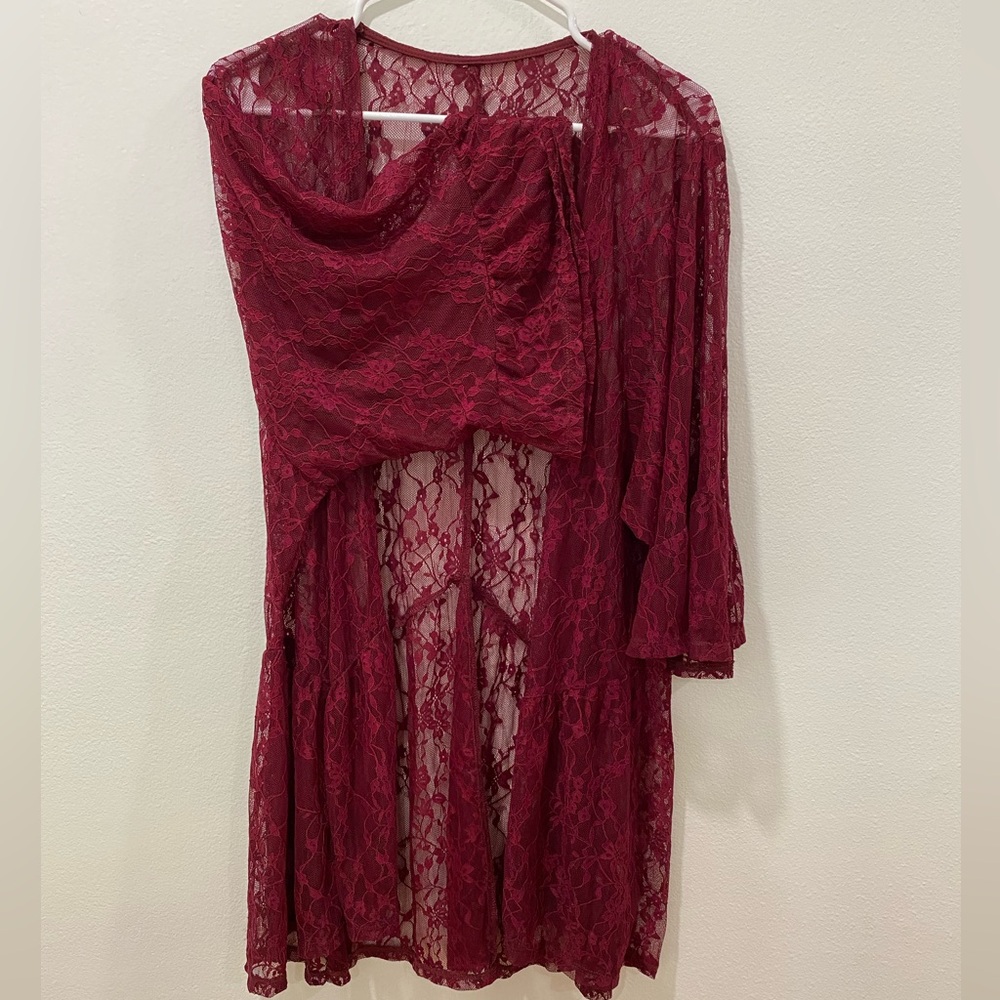 Lace Maroon Duster/Cover Up